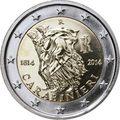 Монета 2 евро 2014 год Италия "200 лет Карабинерам"
